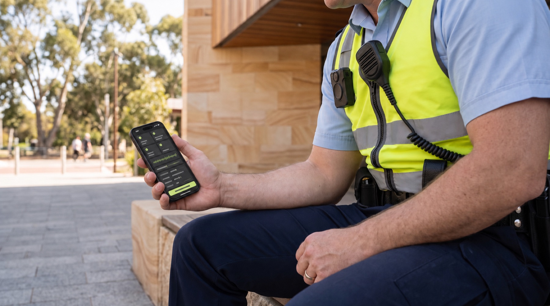 Representative Australian public-safety field officer using a CORDINT mobile workflow concept